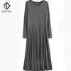 Autumn Plus Size 5XL Ankle-Length Dresses With Sashes Full Sleeve Casual Long Maxi Pleated Shirt Dress Grey Black XXXXL D63304R ► Photo 1/6