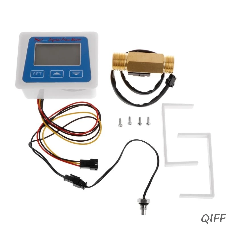 

Digital Flow Meter Water Flowmeter Temperature Time Record with G1/2 Flow sensor Mar28