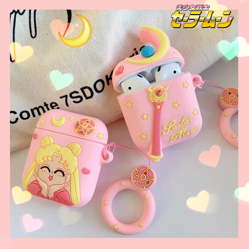 

Lovely Cartoon For Apple Air pods 2 Magic Wand Sailor Moon Pink Silicone Charging Bag Bluetooth Headset Protective Cover Case