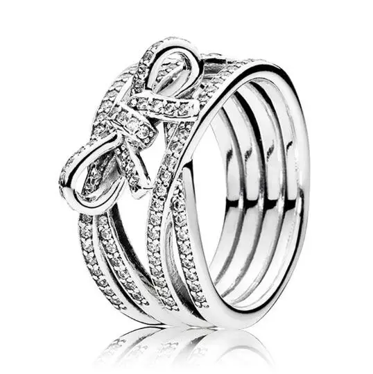 

Authentic 925 Sterling Silver Pandora Ring Delicate Sentiments Ribbon Twisting Rings For Women Wedding Party Gift Fine Jewelry