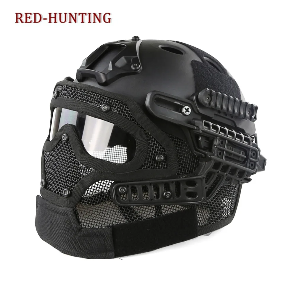 Новое прибытие тактический страйкбол Пейнтбол Быстрая Система G4/комплект PJ шлем с полным лицом маска очки черный