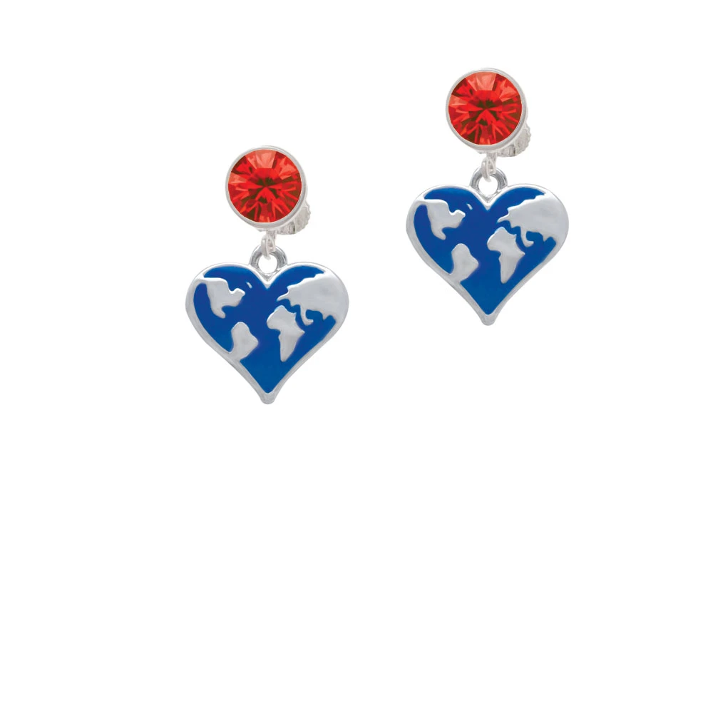 Enamel Earth Heart Crystal Clip On Earrings (4)