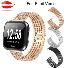 Luxury Crystal Alloy Replacement Watch Band Fashion Shine Wrist Strap with 5 Beads Round Rhinestone For Fitbit Versa Elegant