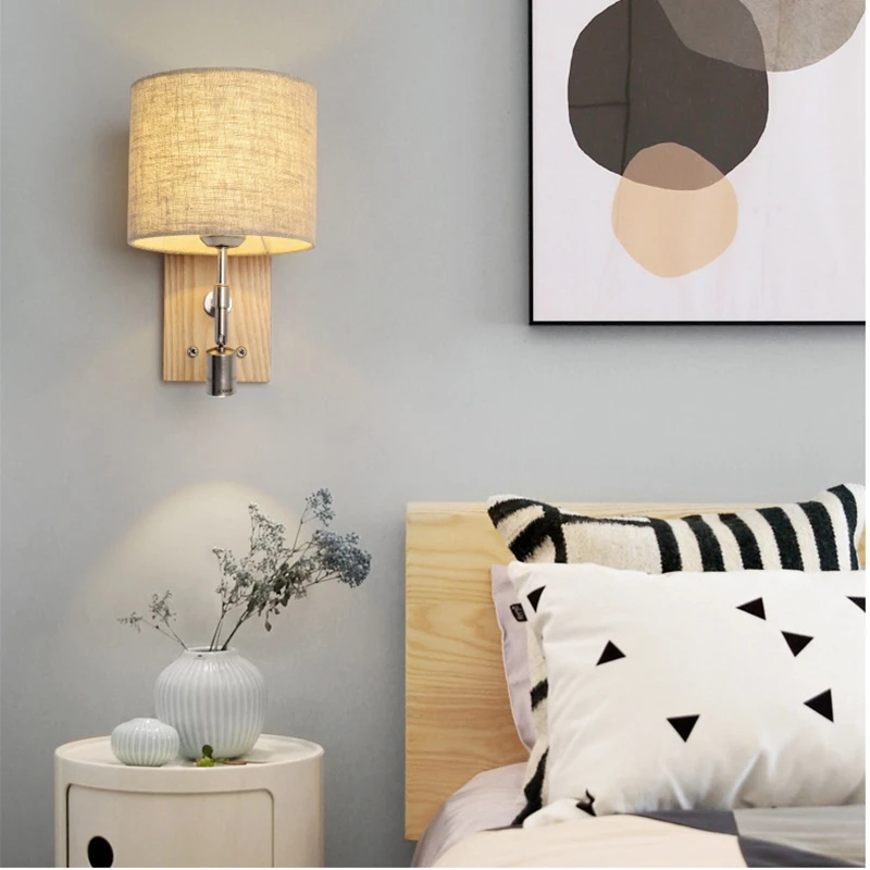  LukLoy Nordic Wooden LED Bed Wall Lamp Reading LED Wall Light Bedroom Living Room Aisle Balcony Sim - 32914665707