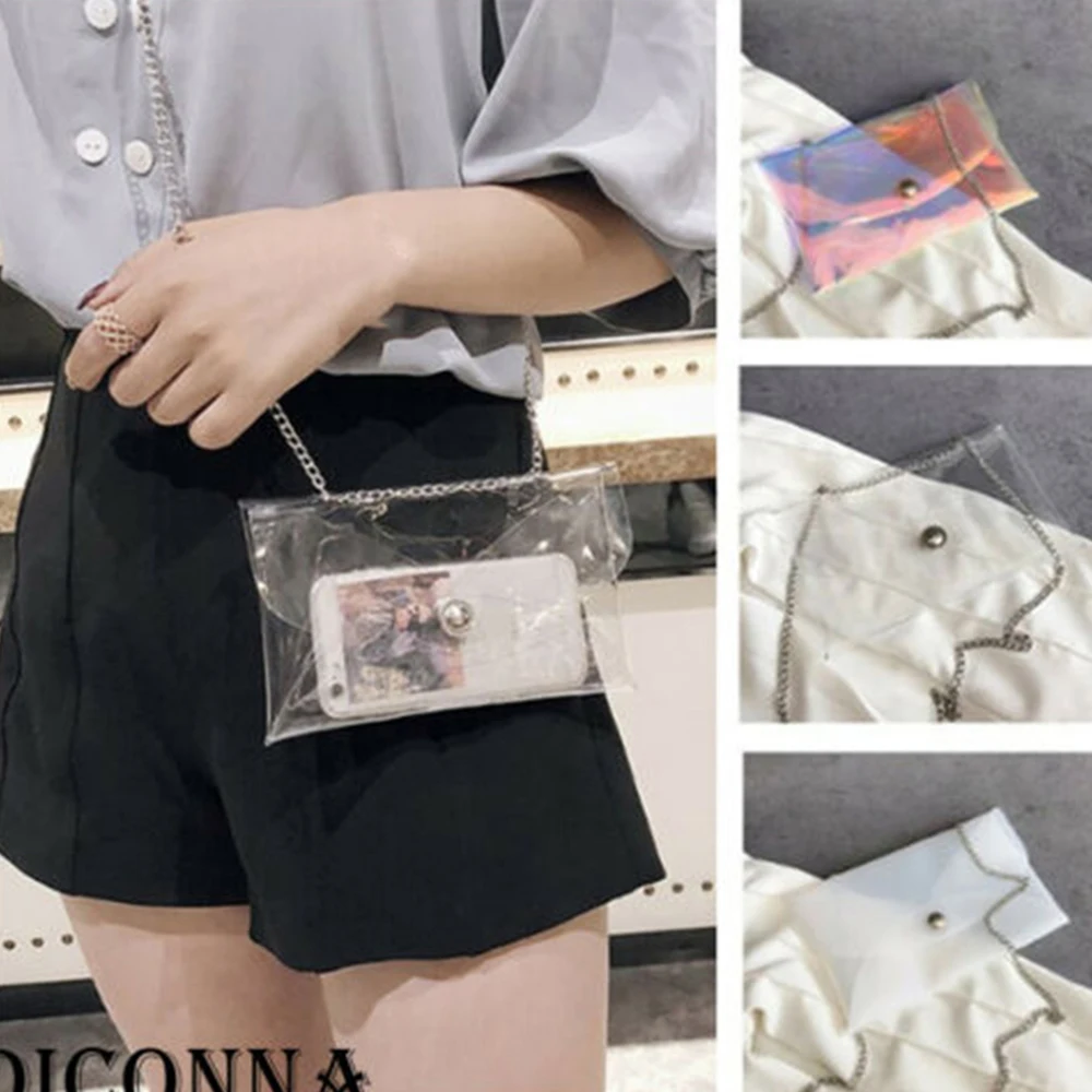 

Women PVC Chain Bag Laser Transparent Clear Tote Shoulder Crossbody Handbag Female Outdoor Shopping Vacation Mini Travel Bags