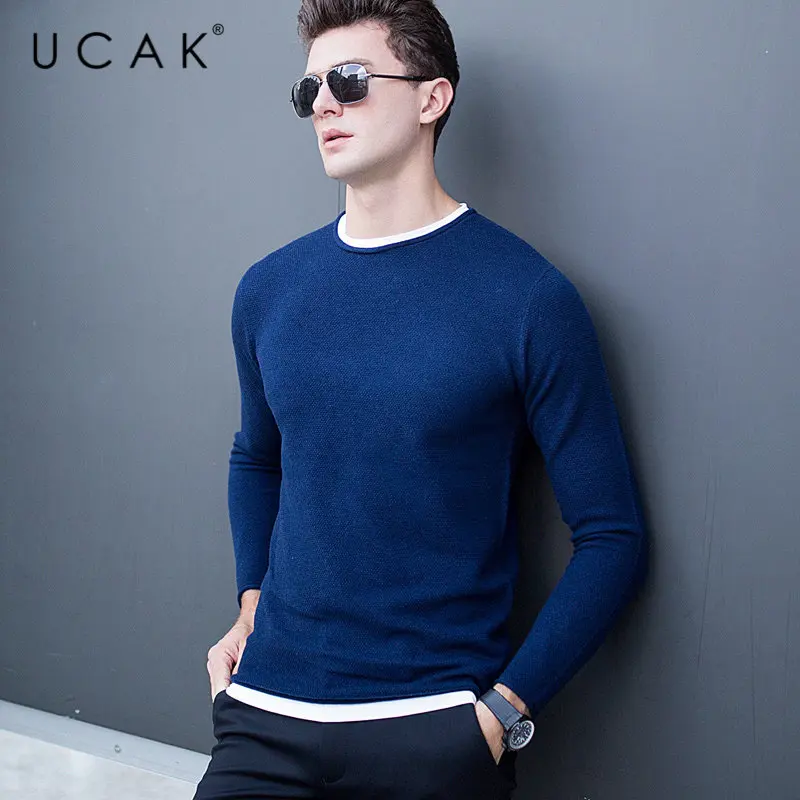 UCAK бренд свитер для мужчин Новое поступление осень зима кашемировые свитера Мериносовая шерстяной пуловер для мужчин Мода o-образным вырезом Pull Homme U3020