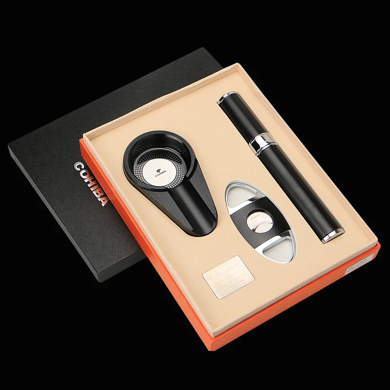 COHIBA Business Gifts Black Metal Cigar Ashtray Stainless steel Cutter Tube with Humidifier Original Box | Дом и сад