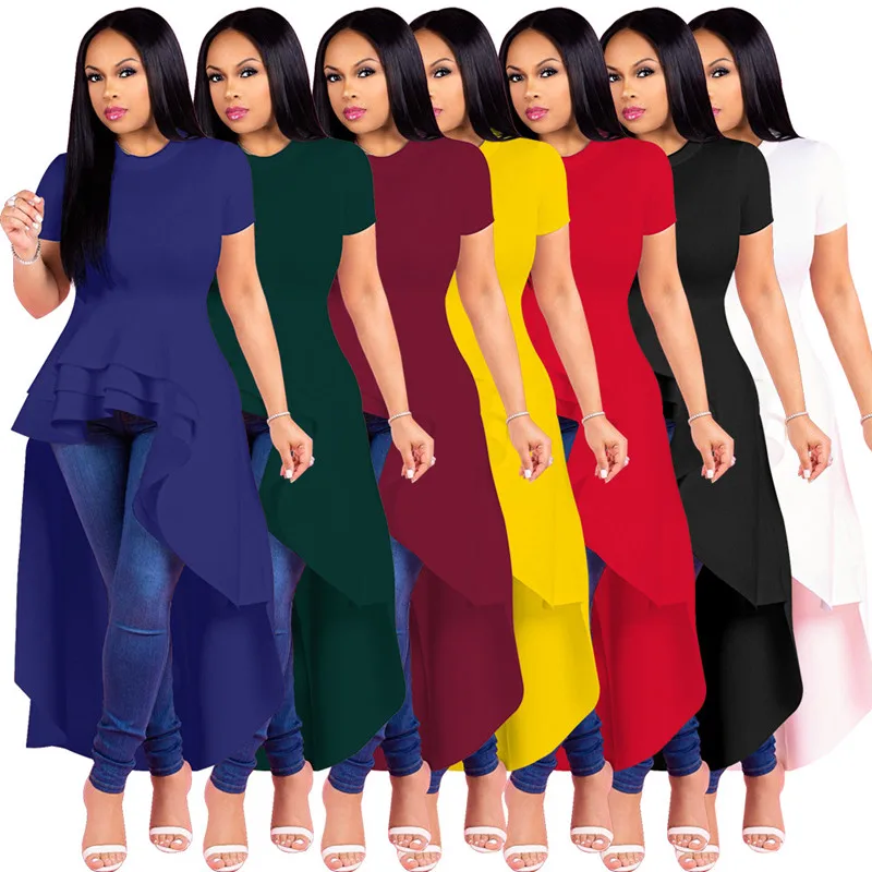 

Summer Office Lady Women Dresses Party Nigh Round Neck Short Sleeve Irregular Ruffled Dress Temperament Commute Ankle Length