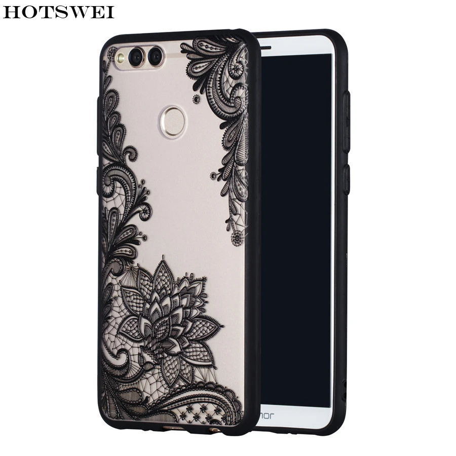 

HOTSWEI Huawei Honor 7X Case 5.93" SLIM 3D Relief Flower Skin Hard PC + Soft TPU Edge Protective Case For HUAWEI Honor 7X Cover