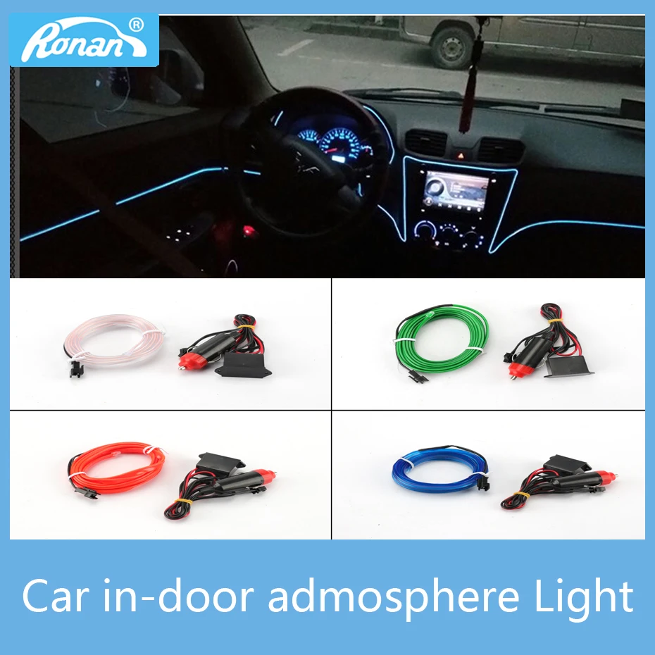 RONAN 2M Car Auto Indoor multicolor LED Strips Decoration Strip 12V Flexible Atmosphere lights Neon EL Wire Rope