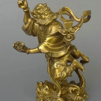 

Chinese Taoism Brass Kui Xing Point Bucket God LiuHai Dupe Hoptoad Toad Statue 21