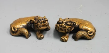 

Chinese Royal Fengshui Pure Bronze Copper Fu Foo Dog Lion pixiu Statue pair