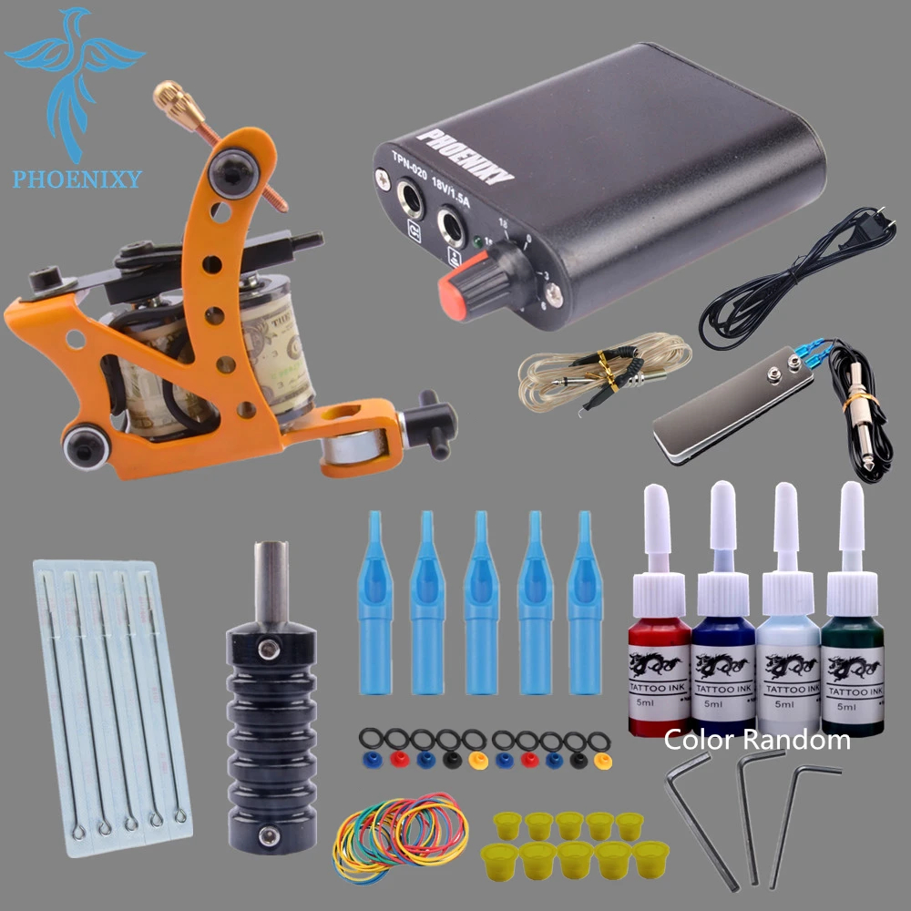 Beginner Tattoo Kit 1 Machine Complete Tattoo Machine kit 4 Color Inks Power Supply Set Tattoo