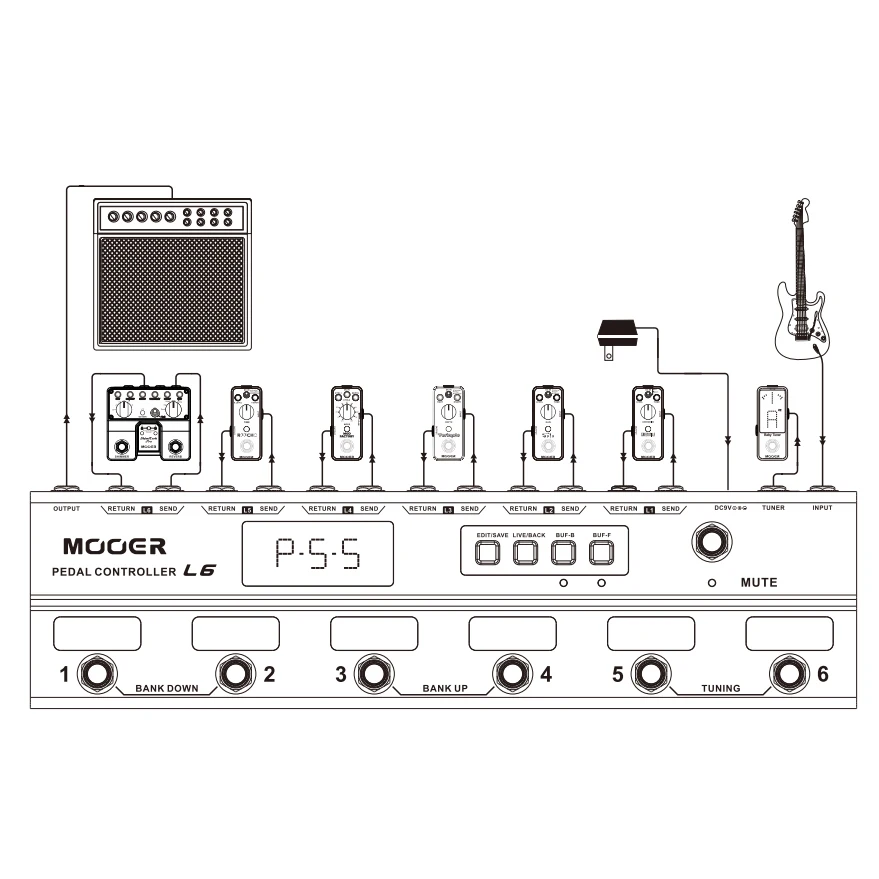 Mooer PCL6 педаль контроллер программируемый loopswitcher с 6 петель L6 PL6 с бесплатным разъем