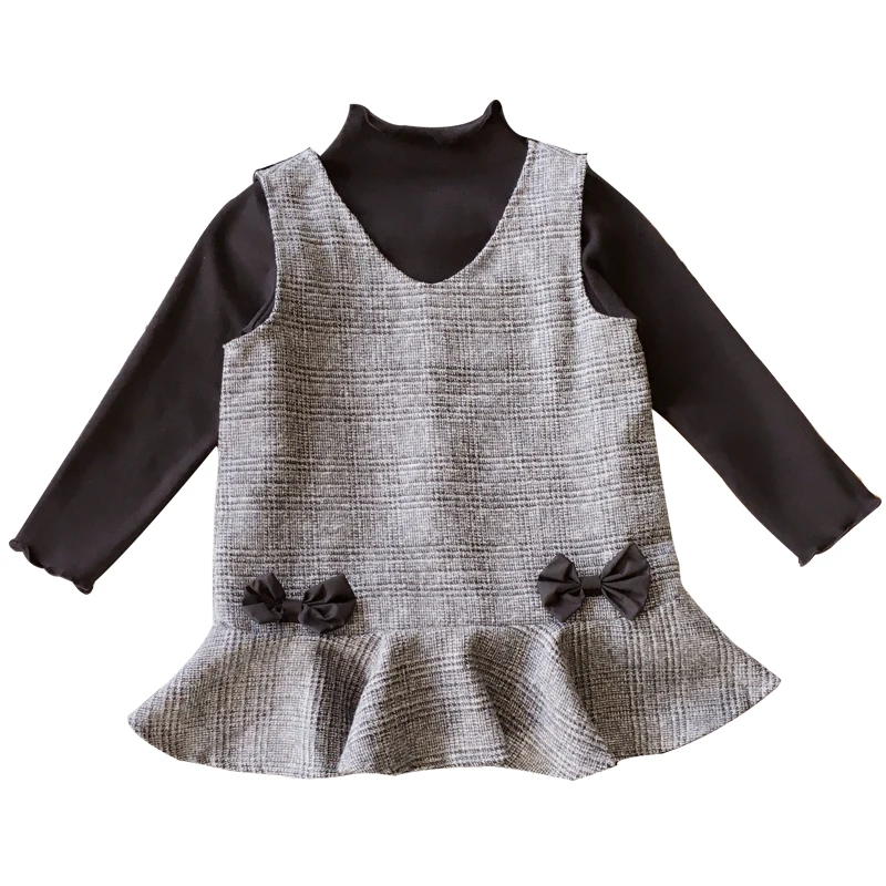 2017 autumn kids girls clothing sets 2 pcs dress +long sleeve black t