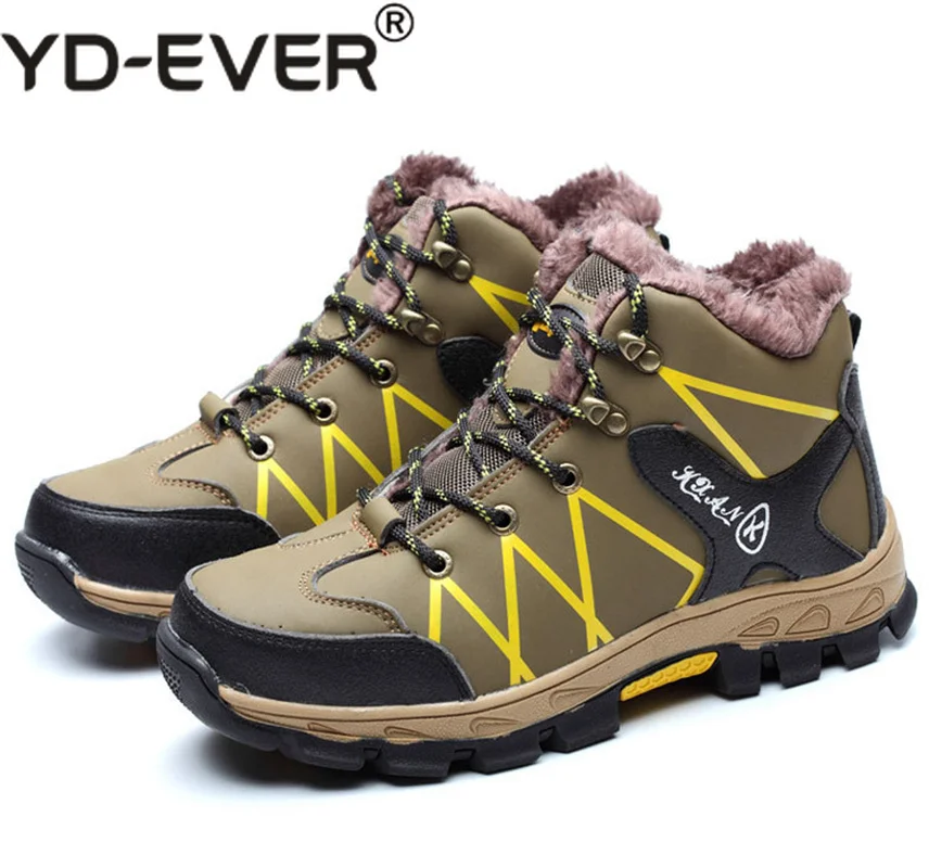 YD EVER Warm Work Safety Shoes Men Steel Toe Winter PU Leather Work