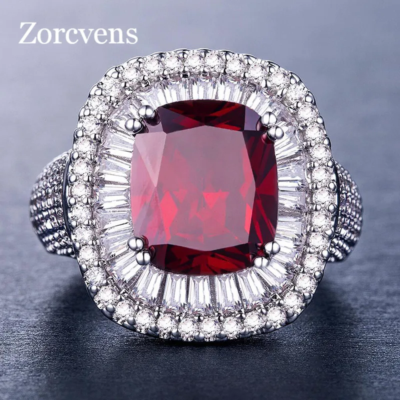 

ZORCVENS Hot Sale White Gold Color Big Red CZ Ring For Women Luxury Fashion Jewelry