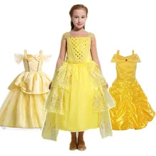 Платье принцессы Белль для девочек; Детский костюм без рукавов; детское платье для костюмированной вечеринки на Хэллоуин, карнавал, день рождения