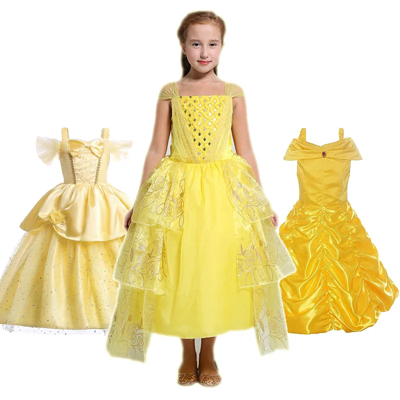

Girls Belle Princess Dress Kids Shoulderless Costume Set Children Halloween Carnival Birthday Party Cosplay Dress