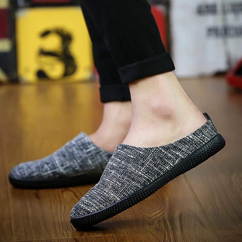 

2017 new pedal lazy shoes linen casual shoes men driving the trend of half of the men's shoes large size
