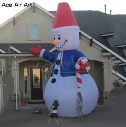 8 м высокий праздничный персонаж реплик надувная модель снеговика, стоящая с карамельной тростью/Рождественская шляпа для рекламы и