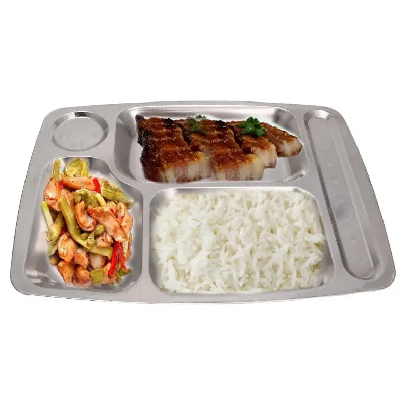 

Stainless Steel Plate Food Containers Tray With Compartments Sliver Bento Lunch Boxs For Restaurant Tableware
