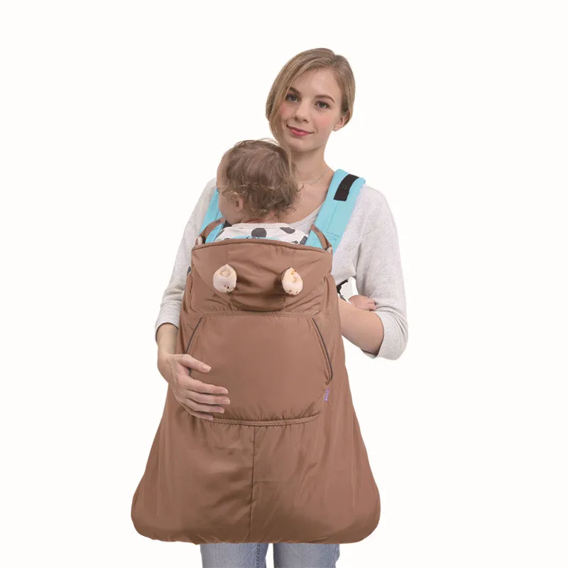 

Newborn Kids Carrier Winter Thick Coral Fleece Baby Suitable Carrier Cloak Colid Color Animal Shape Baby Strap Warm Backpacks
