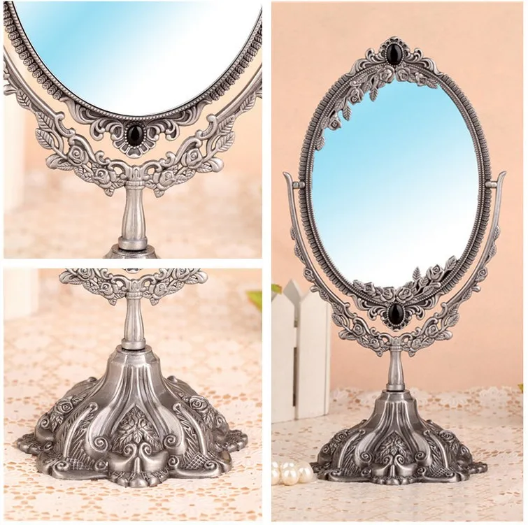 Hot saleAlloy Small makeup mirror cosmetics beauty tools princess double faced desktop makeup compact cosmetic mirror