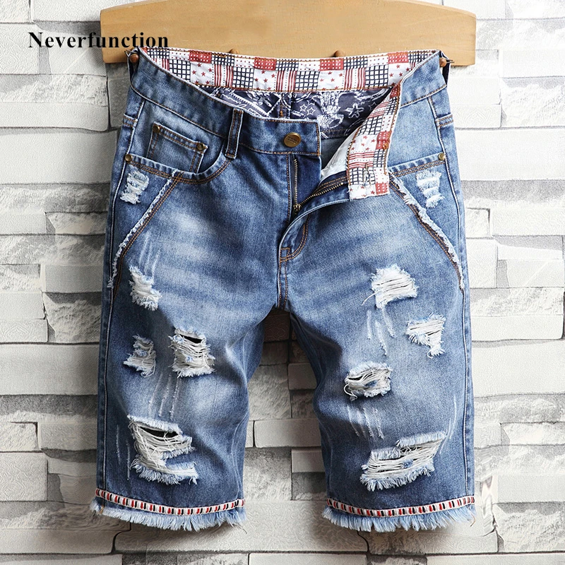 Fashion Men Streetwear Ripped vintage Bermuda Jeans Short Summer male Hip hop Casual Blue Holes Loose Straight Denim shorts Fashion Men Streetwear Ripped vintage Bermuda Jeans Short Summer male Hip hop Casual Blue Holes Loose Straight Denim shorts