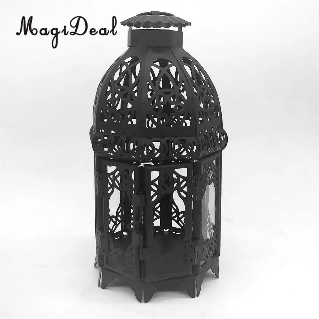 Moroccan Vintage Metal Hollow Glass Moroccan Hanging Tea Light Holder Candle Lantern Xmas Decor