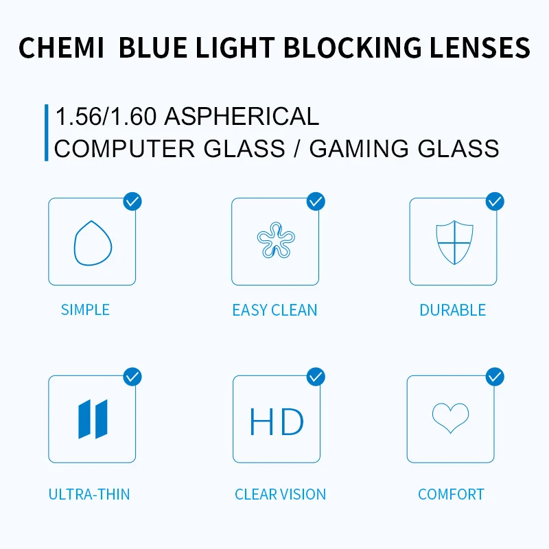 CHEMI синий светильник, блокирующие линзы для компьютера по рецепту, оптическое стекло, прозрачные линзы против синих лучей, астигматизм, близорукость