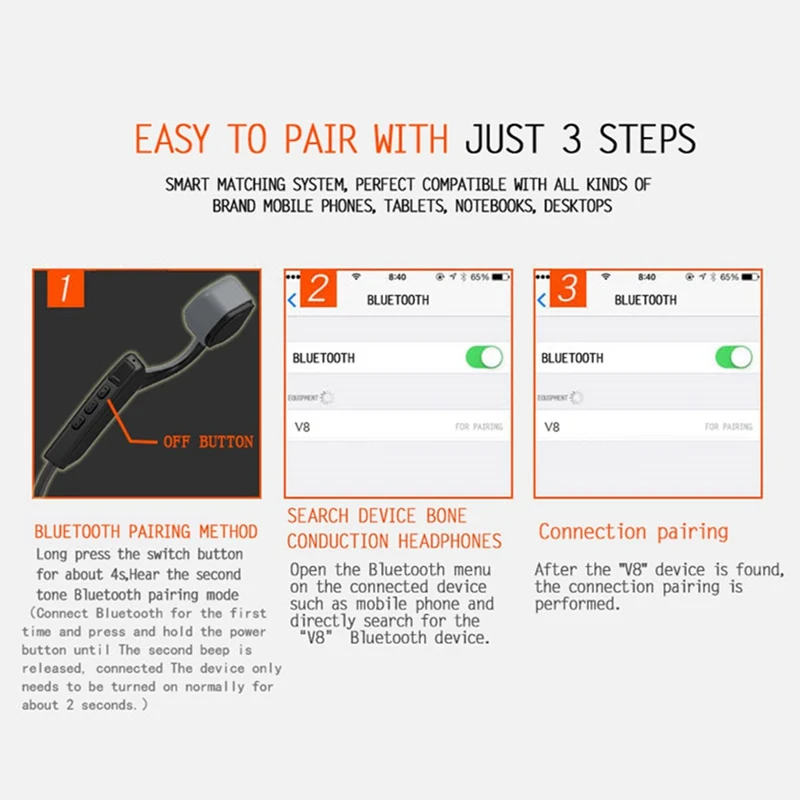 VTIN V8 Bone Conduction Wireless Bluetooth Earphone IPX5 Waterproof Outdoor Sport Headset with Microphone Handsfree Headsets     (18)