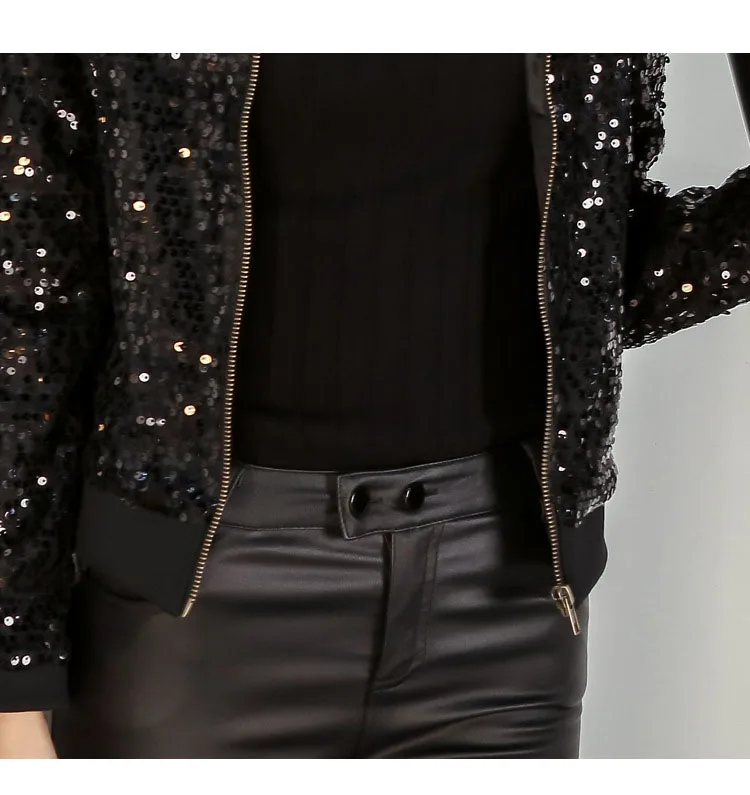 EORUTCIZ осенняя куртка размера плюс 5XL с блестками женская куртка с вышивкой Повседневная винтажная верхняя одежда выше размера Весенняя черная LM474
