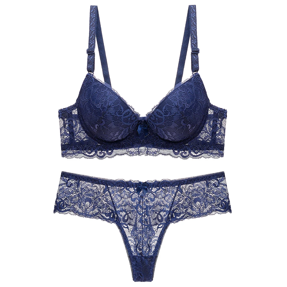 

Julexy B C Cup Hollow Out Women Bra Set Push Up Solid Lace Bra Brief Sets Intimates transparent Underwear Panty Set