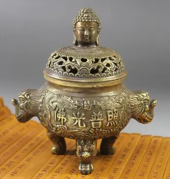 

Chinese Folk Collection Old Bronze Copper Buddha Dragon Incense Burner Censer