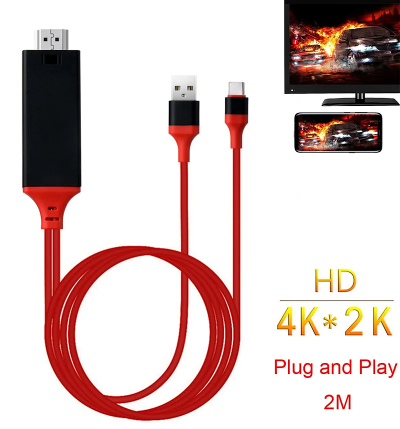 2M Type C câble HDMI téléphone Android vers TV adaptateur USB C HDTV lien vidéo pour Dell ASUS