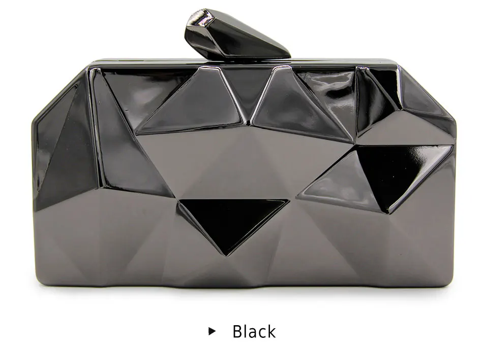 Women Metal Clutches Top Quality Hexagon Mini Party Black Evening Purse ...