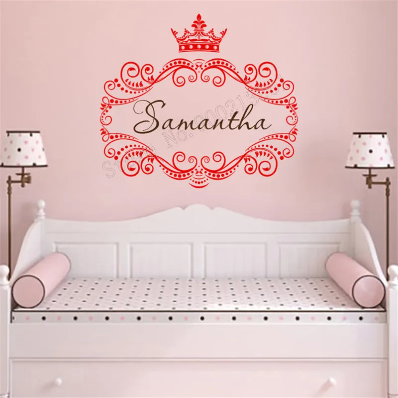 

Wall Decoration Crown Princess Decor Vinyl Art Poster Personalized Name Mural Lettering Custom Decal Beauty Ornament LY368