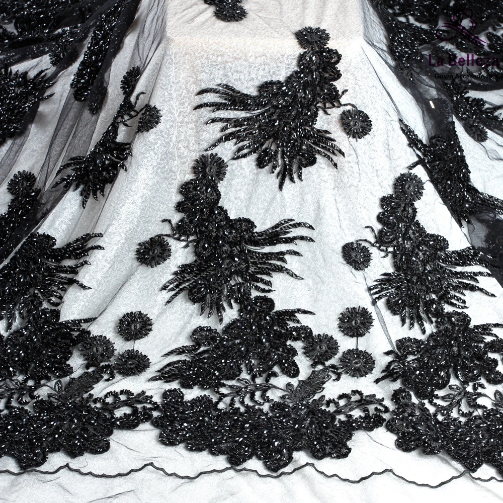 La Belleza сток белый/черный супер тяжелый бисером Волшебные Блестки свадебное/вечернее платье кружевная ткань 4" Ширина по двору