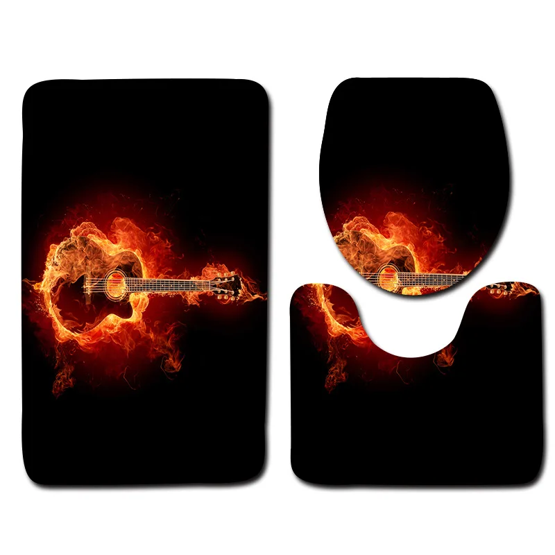Billige Honlaker 3 Stücke Gitarre Muster Badezimmer Mat Set Wc Abdeckung und Fuß Pad rutschfeste Bad Teppiche Matten Bad zubehör