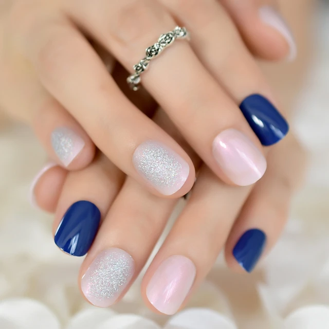 Aliexpress Iridescent Uv Gel Nails Tips Short Glitter Iridescent Uv Gel Nails Tips Short Glitter Round False Studio 24 Rainbow Manicure