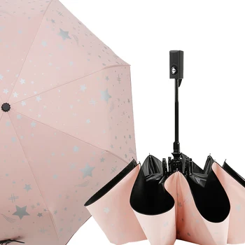 

Sun Shade Sunny and Rainy Umbrella Rain Woman Silver Soil Printing Sky Star Female Parasol Three folding umbrella Anti-UV