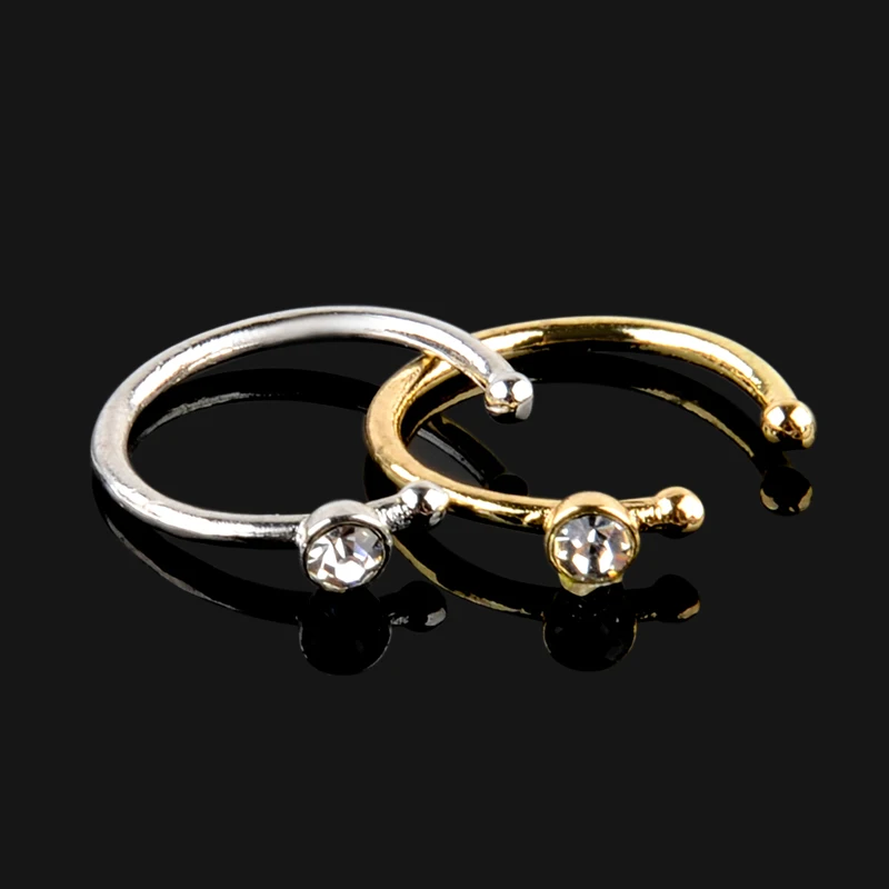1PC Small Thin Silver Gold Size Ajustable Single Crystal Circular Nose Hoop Ring Body Jewelry For Women Girls