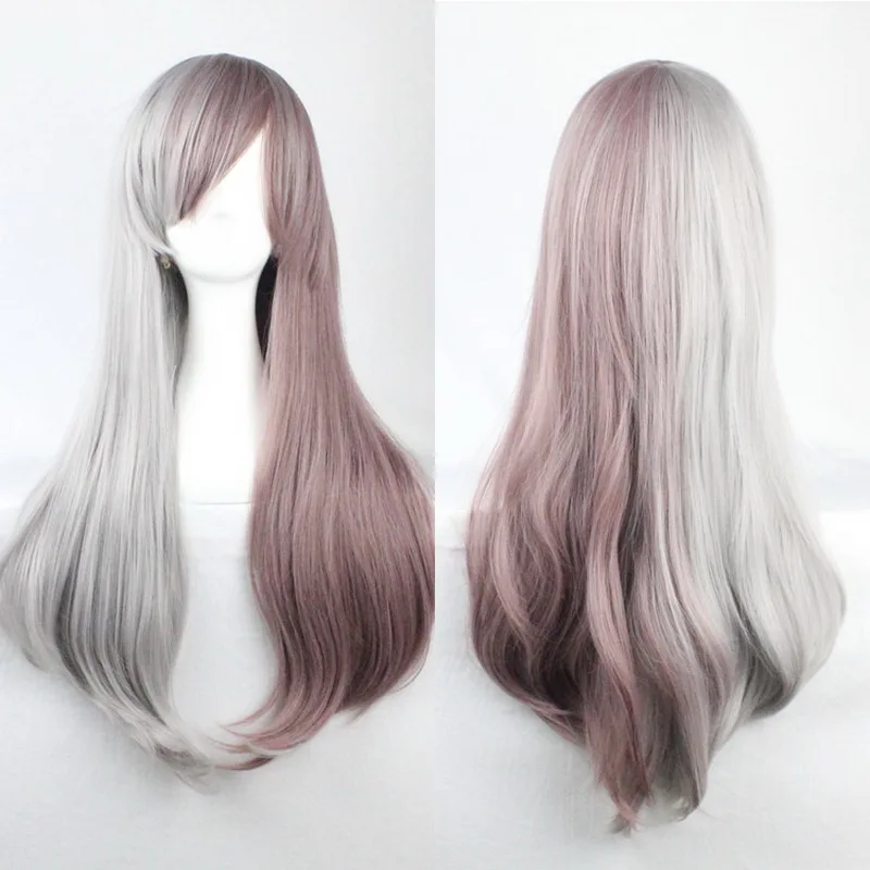 

Fashion Cheap Lolita Hair Synthetic Long Straight Silver Grey Ombre Cosplay Wig Halloween Costume Party Wigs ith Bangs
