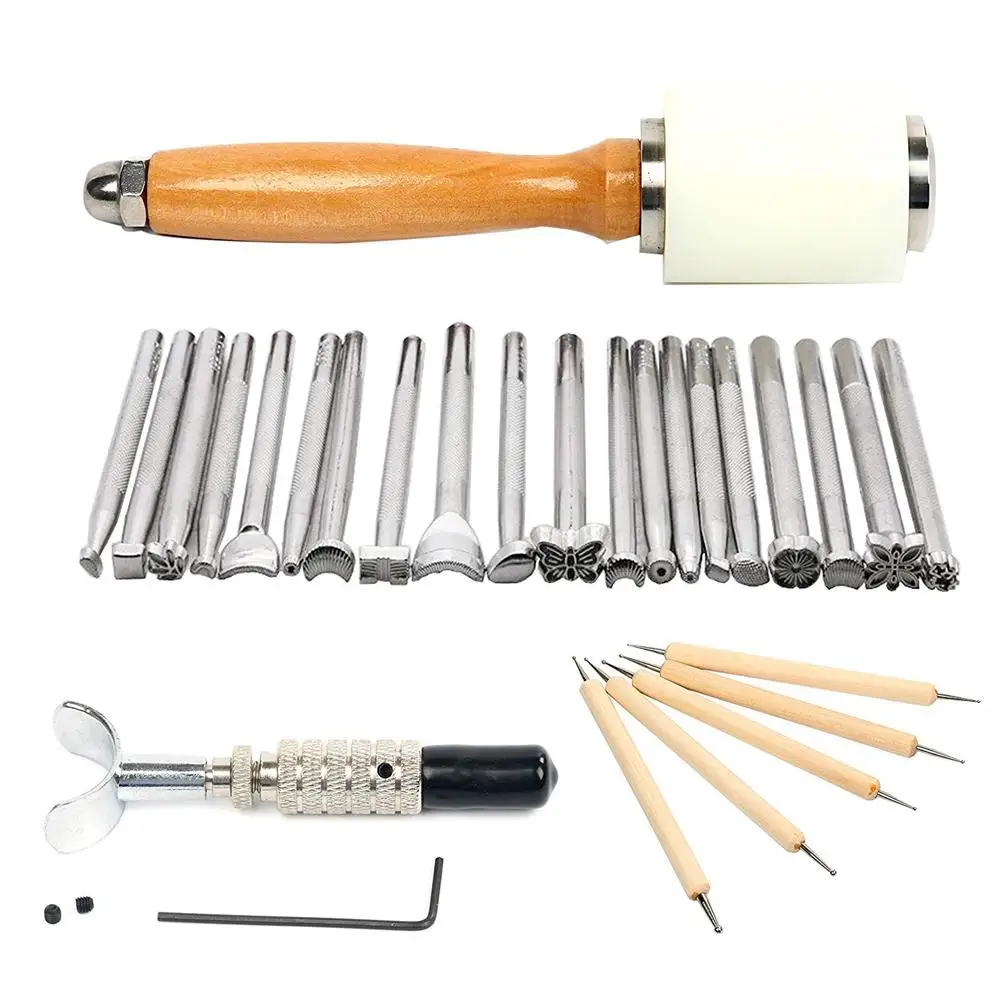 

DIY Leather Craft Stitching Carving Knife Hammer Leather Tool Set Leather Working Tools Hand Sewing Printing Kit Saddle Making