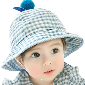 

Plaid Pattern Boys Girls Cap Summer Infant Bucket Hat Lace-Up Sunscreen Baby Girls Cap Baby Girls Clothing Cute Baby Boy's Hat