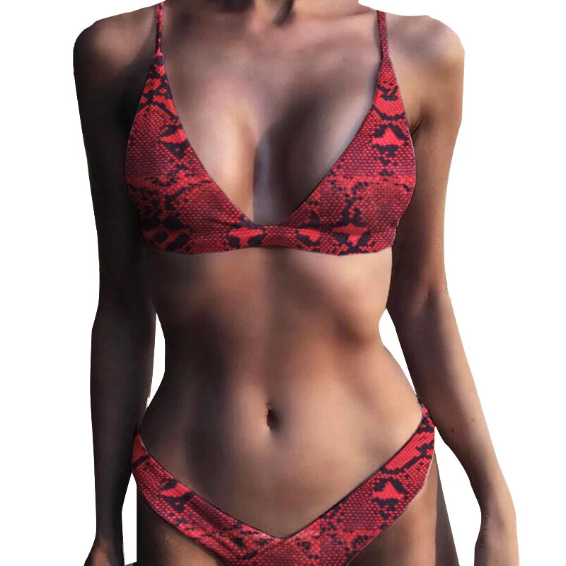 

Sexy Snake Print Bikini 2019 bandeau Swimsuit Women V bottoms Thong Swimwear Female Two pieces Bikini Set brazilian Bathing Suit