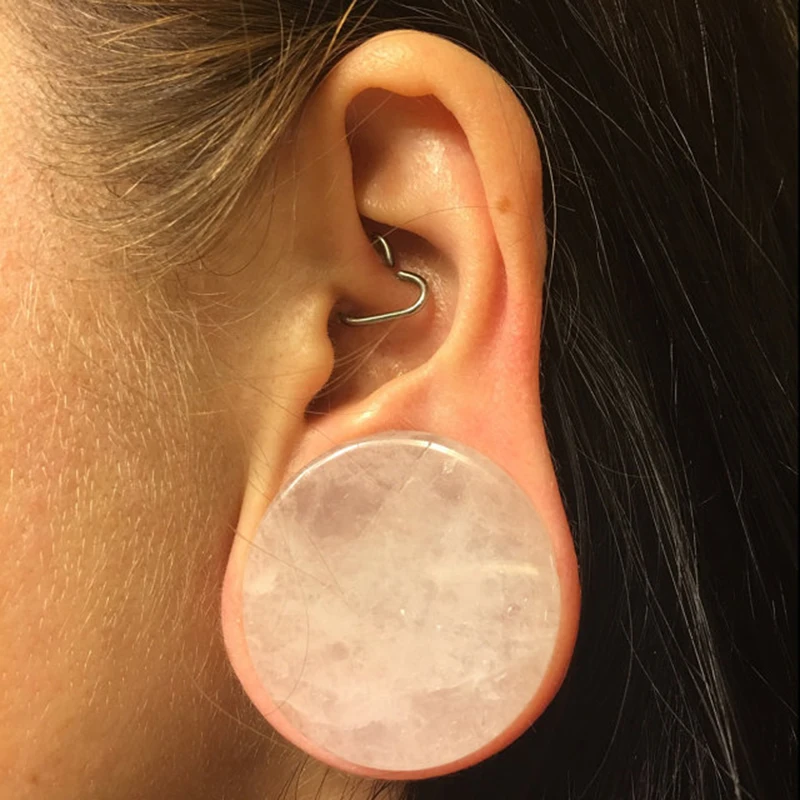 2pcs Shellhard Punk Women Ear Plugs Vinatge Pink Precious Stone Double Flare Flesh Tunnels Gauges Expander Body Piercing Jewelry