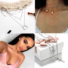 

Bohemian Multi Layer Necklace For Women Long Coin Cross Pendant Chain Necklaces Pendants Female Chokers Fashion Jewelry Gifts