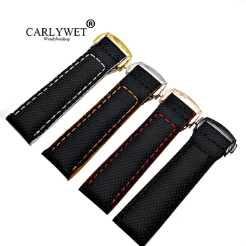 

CARLYWET 18 20 22mm Wholesale Black With Stitches Nylon Leather Replacement Watch Strap Band For Omega Planet-ocean Seamaster